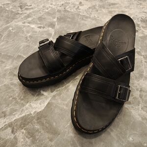 Dr. Martens Men’s Black Leather Buckle Slide Sandals